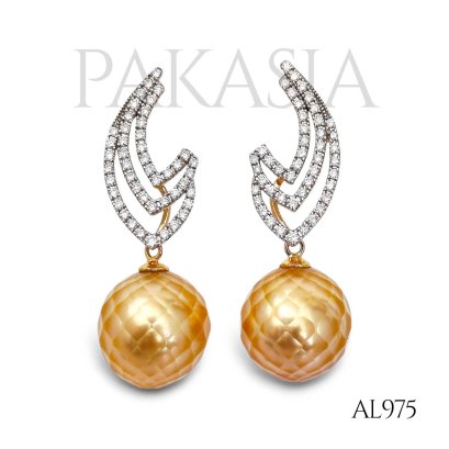 Approx. 11.0 mm, Gold South Sea Pearl, Drop Three Stripes Dangle Pearl, Stud Earrings