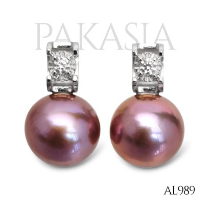 8.7 mm and 8.8 mm, Edison Pearl, C Clamp CZ Pearl Stud Earrings