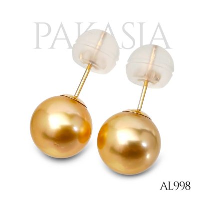 Approx. 10.0 mm, Gold South Sea Pearl, Stud Earrings