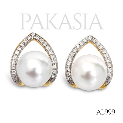 10.5 mm and 10.7 mm, White South Sea Pearl, Drop Moissanite Paved Pearl, Stud Earrings