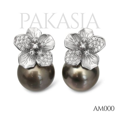Approx. 9.0 mm, Tahitian Pearl, Sakura Pearl, Stud Earrings