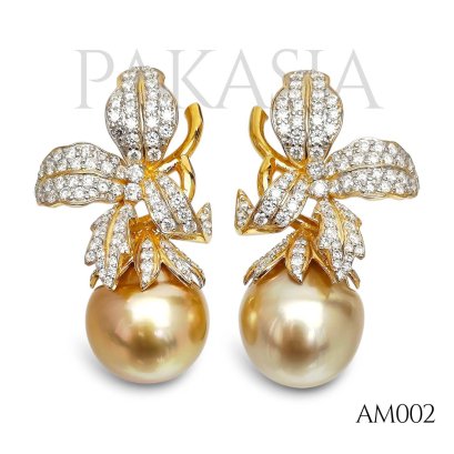 Approx. 13.0 mm up, Gold South Sea Pearl, Lilly Pearl, Stud Earrings