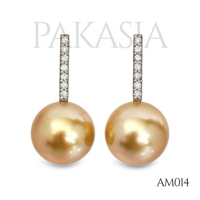 (PSL) (Amami Oshima) Approx. 12.1 mm, Aurora Chakin, Diamond Bar Pearl Stud Earrings