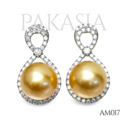 Approx. 11.0 mm, Gold South Sea Pearl, Infinity Pearl Stud Earrings