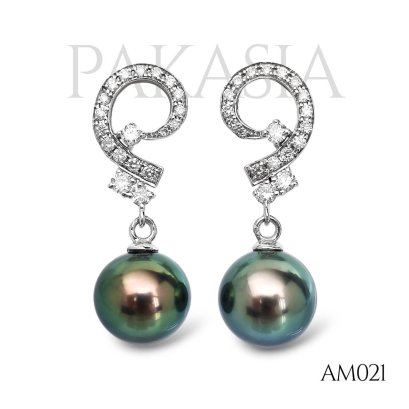 (PSL) 9.2 mm and 9.0 mm, Aurora Peacock Premium, Comment Diamond Dangle Pearl, Stud Earrings