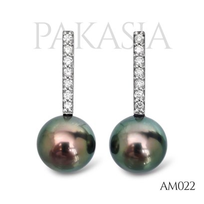(PSL) 8.7 mm, Aurora Peacock Premium, Diamond Row Stick Pearl, Stud Earrings