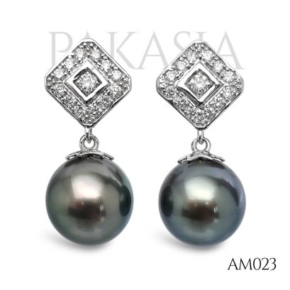 (PSL) 8.8 mm, Aurora Peacock Premium, Rhombus Diamond Dangle Pearl, Stud Earrings