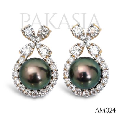(PSL) 9.0 mm and 9.0 mm, Aurora Peacock Premium, Diamond Wreath Pearl, Stud Earrings