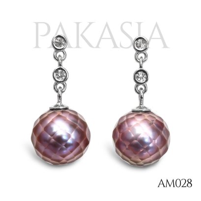8.8 mm and 8.8 mm, Hanashinju, Mini Edison Pearl, CZ Dot Dangle Pearl, Stud Earrings