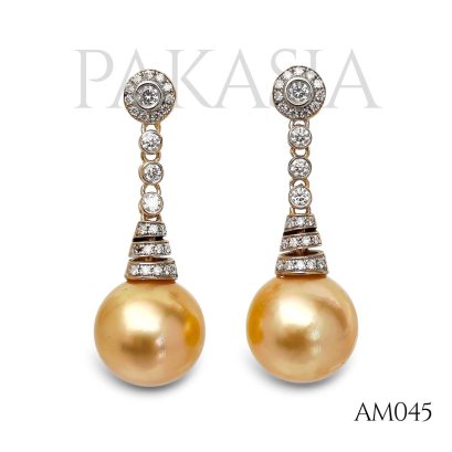 Approx. 11.0 mm, Gold South Sea Pearl, Dangle Pearl, Stud Earrings