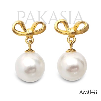 Approx. 8.0 mm, Freshwater Pearl, Bow Dangle Pearl, Stud Earrings