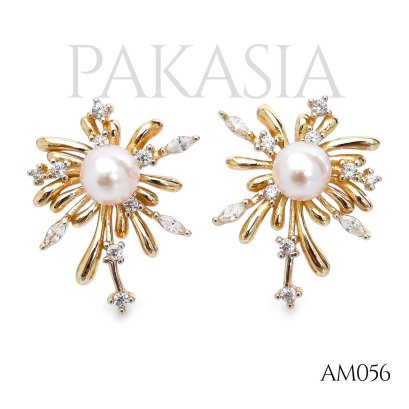 Approx. 5.0 mm, Hanamomo, Akoya Pearl, Firework, Stud Earrings