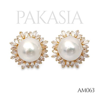 Approx. 9.0 - 10.0 mm, Edison Pearl, Pearl Halo CZ, Stud Earrings