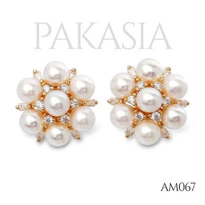 Approx. 5.0 mm, AK Pearl, Flower Pearls, Stud Earrings