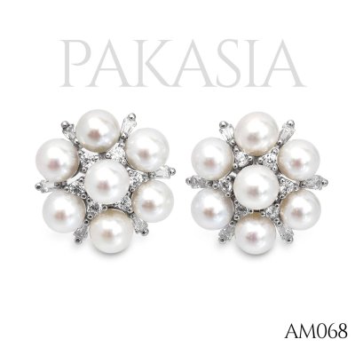 Approx. 5.0 mm, AK Pearl, Flower Pearls, Stud Earrings