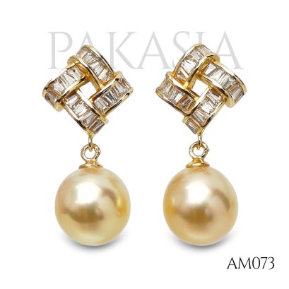 Approx. 9.0 mm, Gold South Sea Pearl, "Fold" Dangle Pearl Stud Earrings