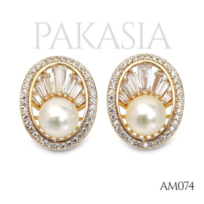 Approx. 7.0 mm, Moonlight, Akoya Pearl, Art Deco CZ Pearl, Stud Earrings
