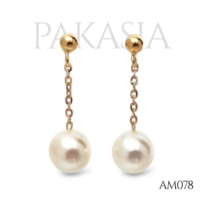 Approx. 7.0 mm, Moonlight, Akoya Pearl, Dot Chain Dangle Pearl, Stud Earrings
