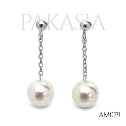 Approx. 7.0 mm, Moonlight, Akoya Pearl, Dot Chain Dangle Pearl, Stud Earrings