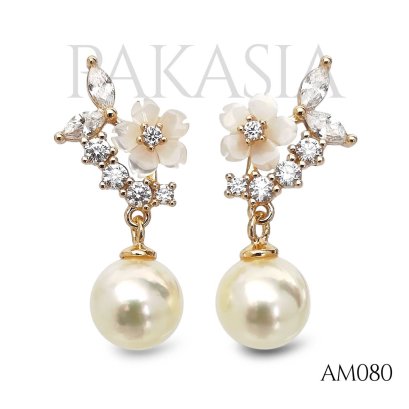 Approx. 7.0 mm, Moonlight, Akoya Pearl, Flower Dangle Pearl, Stud Earrings