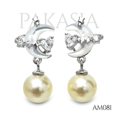 Approx. 7.0 mm, Moonlight, Akoya Pearl, Moon & Star Dangle Pearl, Stud Earrings