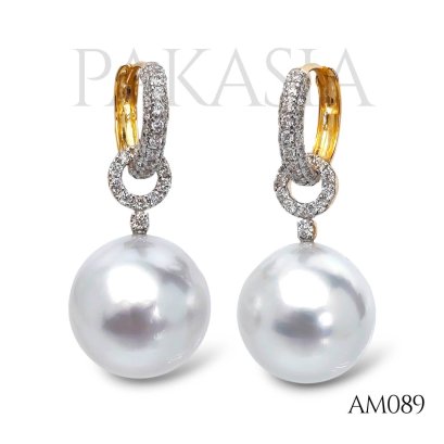 (PSL) Approx. 12.8 mm, Aurora Phoenix, Hoop Diamond with Pearl Jacket, Hoops Earrings