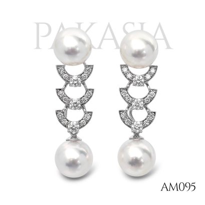 Approx. 9.5-10.0 mm, Sumo, Akoya Pearl, Double Pearl U Shape Three Layers Design Stud Earrings