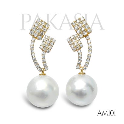 12.2 mm and 12.5 mm, South Sea Pearl, Double Moissanite Pack Dangle Pearl, Std Earrings