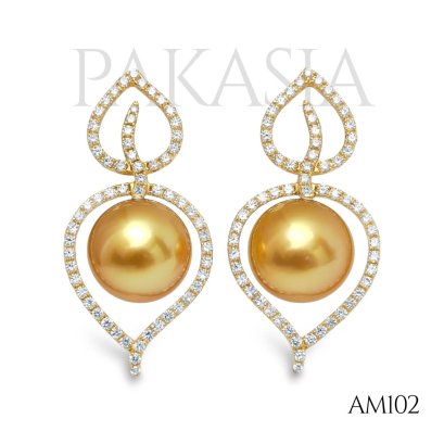 (GIA) 11.23 x 11.11 mm and 11.38 x 11.10 mm, Gold South Sea Pearl, Double Leaves Pearl, Stud Earrings