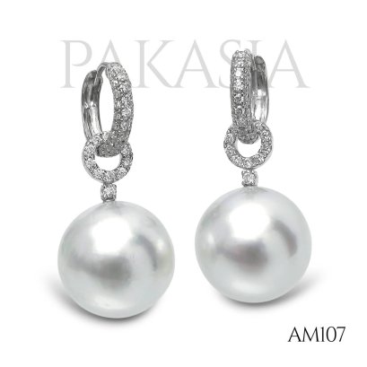 13.7 mm and 13.8 mm, White South Sea Pearl, Hoop Diamond with Pearl Jacket, Hoops Earrings