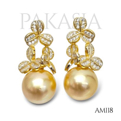Approx. 11.0 mm, Gold South Sea Pearl, Miki Pearl, Stud Earrings
