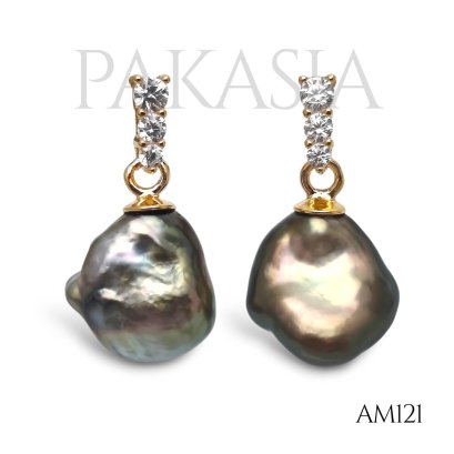 Approx. 8.0 mm, Keshi Tahitian Pearl, Three Stones Dangle Pearl, Stud Earrings