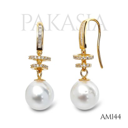 Approx. 9.0 mm up, White South Sea Pearl, Bow Dangle Pearl, Fish Hooks Earrings