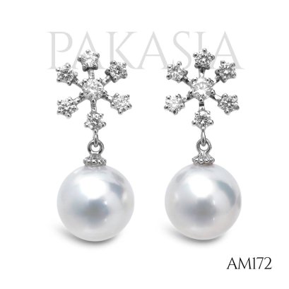 (PSL) Approx. 8.8 mm, Aurora Phoenix, Diamond Snowflake Dangle Pearl, Stud Earrings