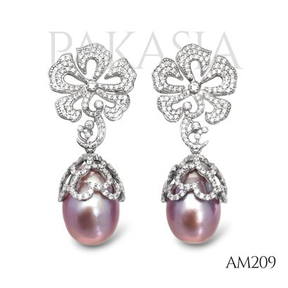 Approx. 11.0 -12.0 mm, Edison Pearl, Bunga Raya Dangle Pearl, Stud Earrings