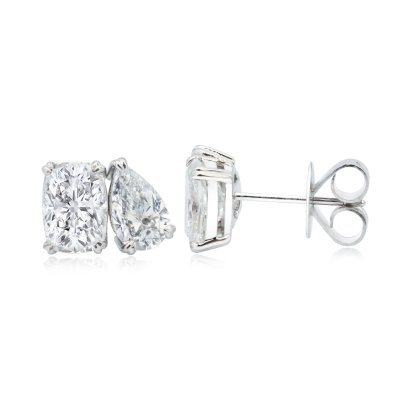 (IGI) Jewelry Weight 6.35 ct, Laboratory Grown Diamond, Pear and Cushion Diamond Stud Earrings