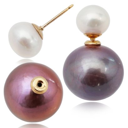 9.0 - 9.5 mm and 15.9 - 16.9 mm, Edison Pearl, Front Back Twin Pearl Double Stud Earrings