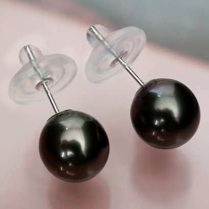 Approx. 8.0 mm Up, Tahitian Pearl, Stud Pearl Earrings