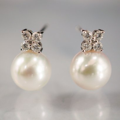 Approx. 8.0 mm, Akoya Pearl [Cherry Blossom], Stud Dangle Earrings