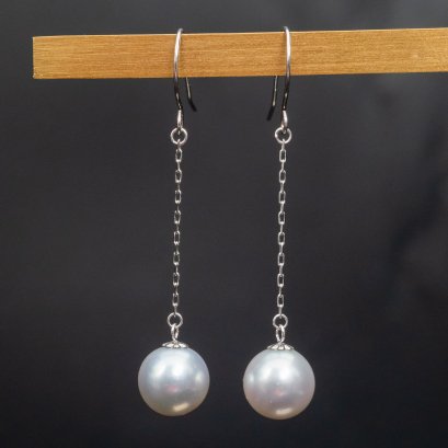 Approx. 8.0 mm, Akoya Pearl, Fish Hooks Dangle Earrings