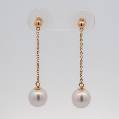 Approx. 7.86 - 7.90 mm, Akoya Pearl, Stud Chain Dangle Earrings