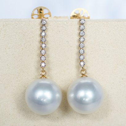 Approx. 13.52 - 13.68 mm, South Sea Pearl, Stud Dangle Earrings