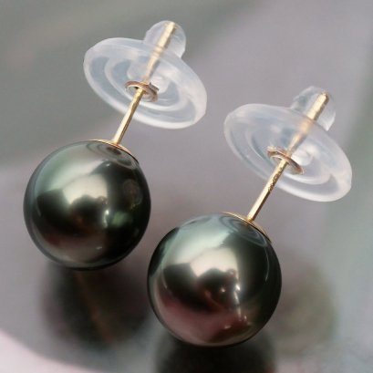 Approx. 8.5 - 10.0 mm, Tahitian Pearl, Stud Earrings