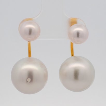 Approx. 7.51 - 13.18 mm, Akoya & South Sea Pearl, Twin-Pearl Curve Earrings