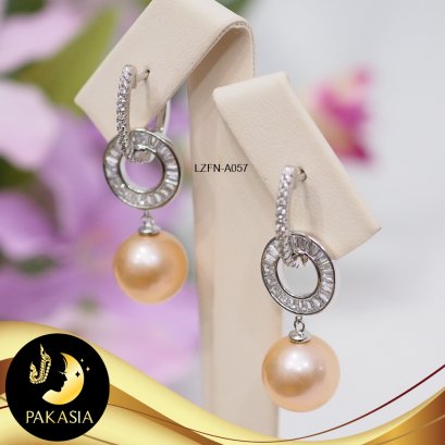 ต่างหู Latch Back ห่วงใหญ่ห้อยมุกแท้ มีฟังค์ชั่นถอดได้ / LZFN-A057