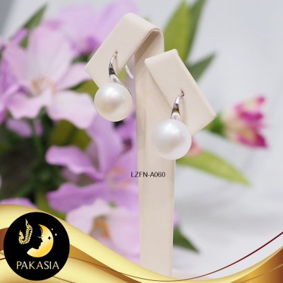 ต่างหูช้อนมุกจัมโบ้ มุกน้ำจืดคัดเกรดสีขาว ทรงซาลาเปา เกรด AA / LZFN-A060
