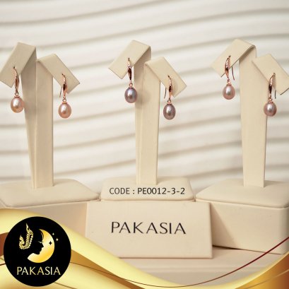 ต่างหู Fish Hooks มุกน้ำจืดคัดเกรด สีม่วงโอลด์โรส ทรงหยดน้ำ เกรด AA+ ตัวเรือนเงินแท้ 92.5 ชุบ Pink Gold / E810