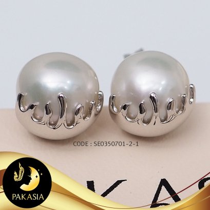ต่างหูติดหู ครอบมุกFire มุกทรงบาร็อค ขนาด 10-11 mm เกรด AA+  / E590