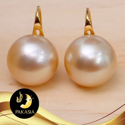 [Gold18K][ทอง 0.8g.] ต่างหูช้อนสั้น  เซาท์ซีเซมิทอง[Deep Gold]  12mm. AA+ / SN2100ZG151