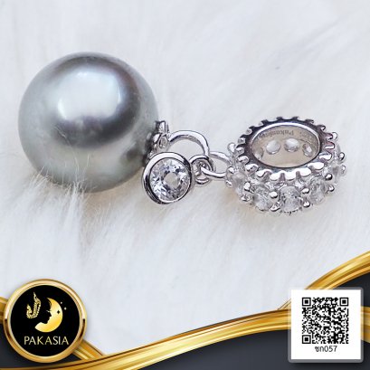 (เปิดขายเฉพาะใน Live) ชาร์มกำไลปกาเซีย ทรงโดนัทประดับพลอยแท้ ห้อยไข่มุก พลอยตุ๊งติ้ง ไข่มุกตาฮิติสายพันธุ์น้ำเค็มคัดเกรด สีเทา ทรงกลม ขนาด 10.0 mm เกรด AA ตัวเรือน ชาร์มโดนัท วัสดุเงินแท้ 925 ชุบสีทองคำขาว ประดับพลอยแท้ White Topaz / 6.2.65